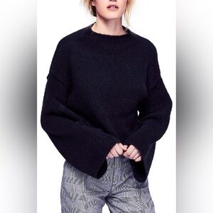Free People Lost In A Forest Sweater Black Cropped Bell Sleeve Boho Small
